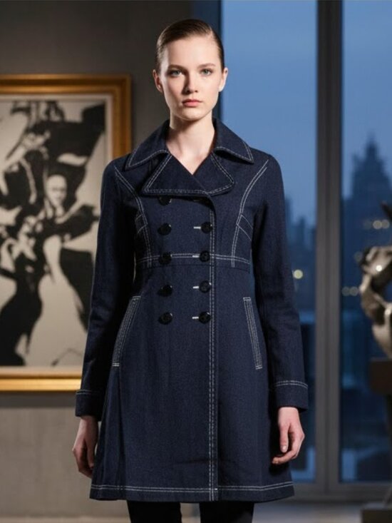 Navy Blue pea double breasted trench coat jacket - Picture 5 of 5